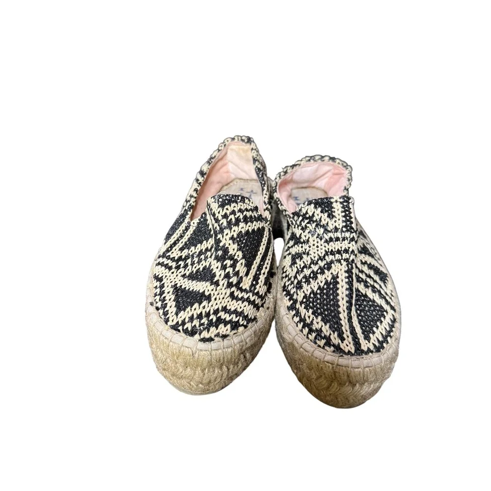 Manebi Black White Woven Espadrille Flats Closed Back Size 37
